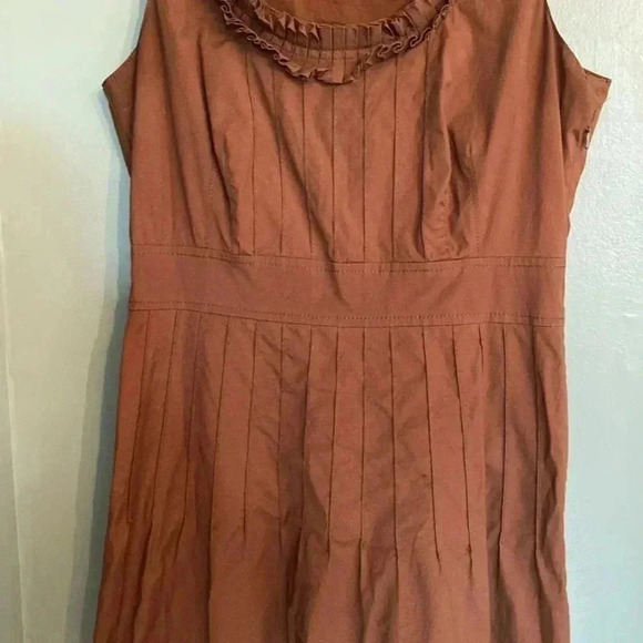 Tory Burch brown pleated cotton knee length sleeveless dress - size 2 - Picture 5 of 10